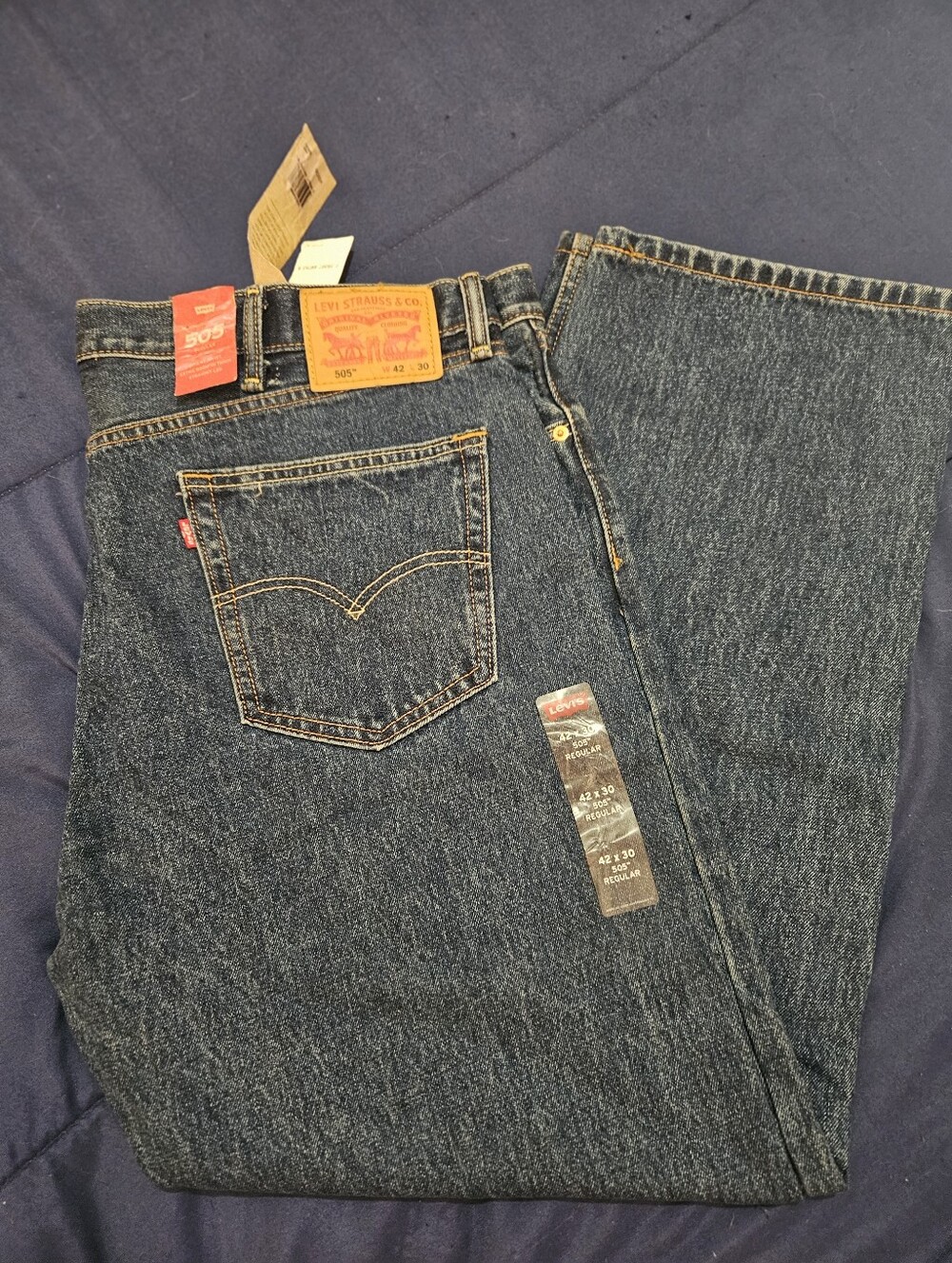 NWT Levi's 505 Men's Regular Fit Dark Wash Indigo Blue Denim Jeans 42x30 Big